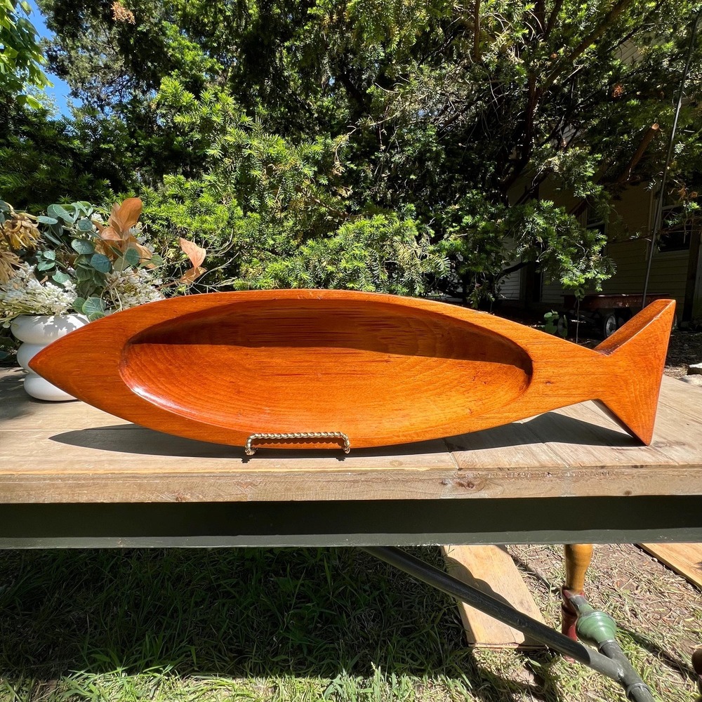 Vintage Acacia Wood Fish Shaped Tray